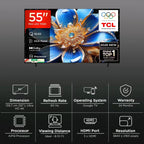 TCL 139cm (55 inch) 4K Ultra HD QLED Smart Google TV | AiPQ Processor | AI | 60 Hz Refresh Rate | Dolby Vision & Atmos | Bezel-Less Design (55T69D)