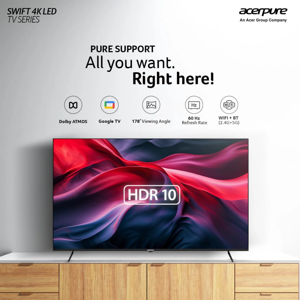 Acerpure 65 Inch (165 cm) Swift Series UHD 4K LED Smart Google TV AP65UG51ASFTD (Black)