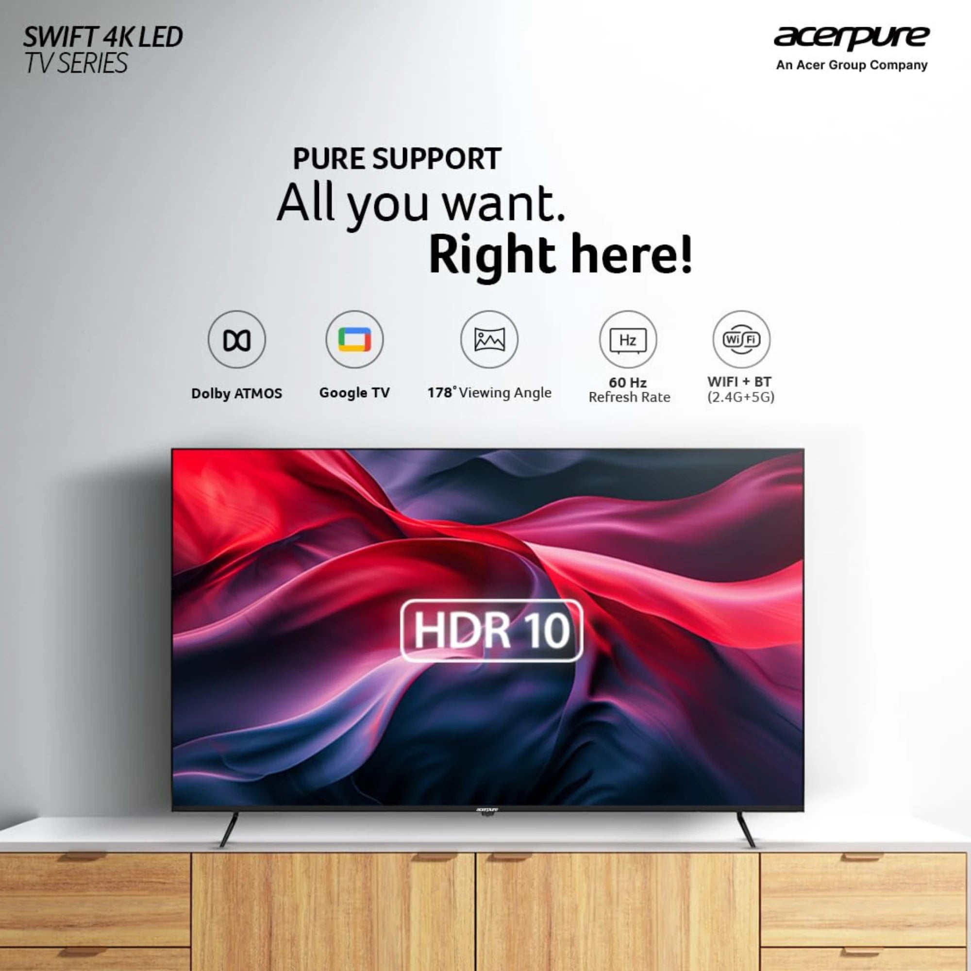 Acerpure 65 Inch (165 cm) Swift Series UHD 4K LED Smart Google TV AP65UG51ASFTD (Black)