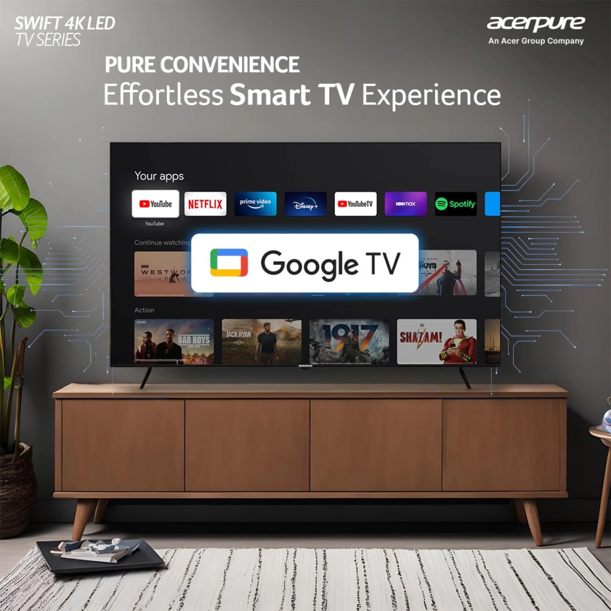 Acerpure 65 Inch (165 cm) Swift Series UHD 4K LED Smart Google TV AP65UG51ASFTD (Black)