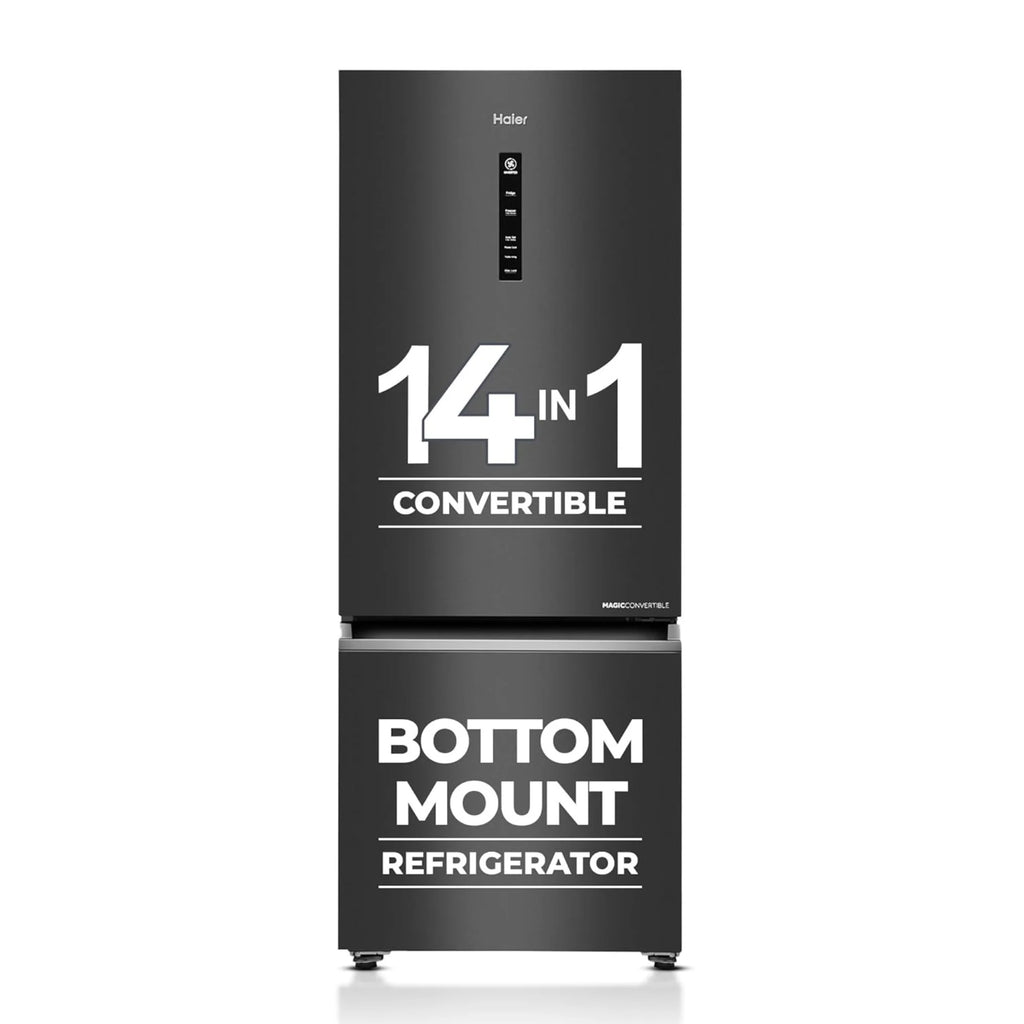 haier 325 litre bottom mount refrigerator graphite black front view