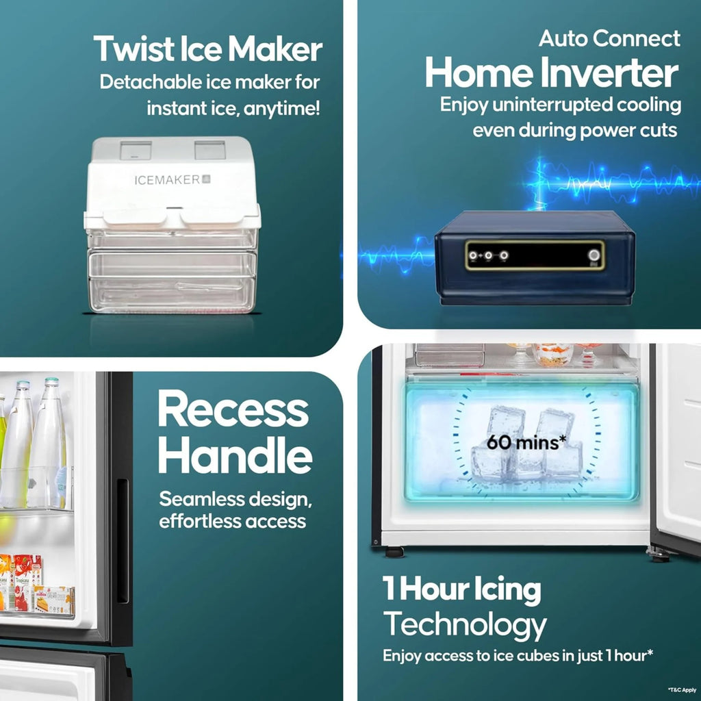 Haier 325 Litre 3 Star Bottom Mount Double Door Refrigerator HEB-333GB-P – 14-in-1 Convertible | Triple Inverter | Graphite Black