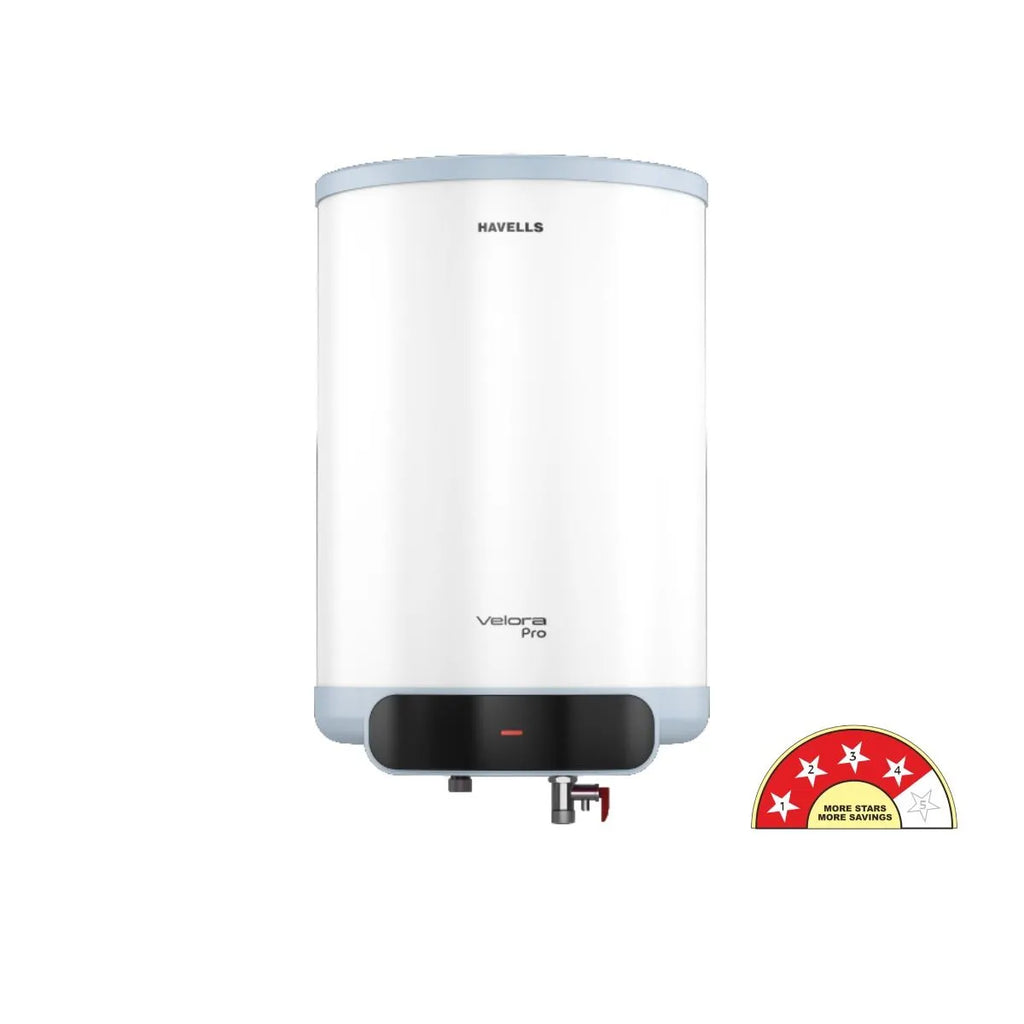 Havells Velora Pro 25 Litres Storage Water Geyser White and Blue with Special CSD Defense Canteen Discounts at Kanha Electronics Amritsar