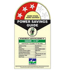 Energy efficiency label with power savings guide on a white background