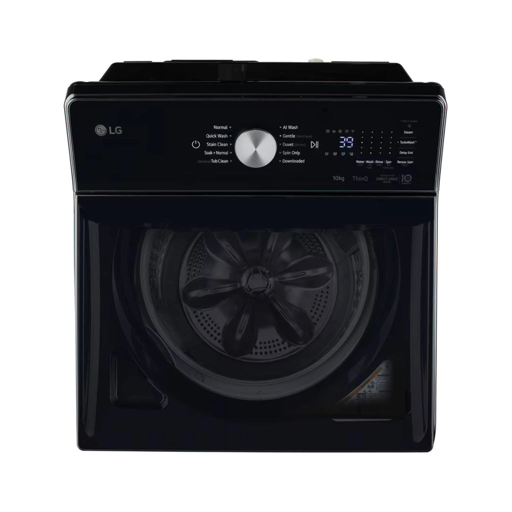 LG 10Kg Top Load Washing Machine, AI Direct Drive, In-Built Heater, Stain Clean, Onyx Black, 5 Star.