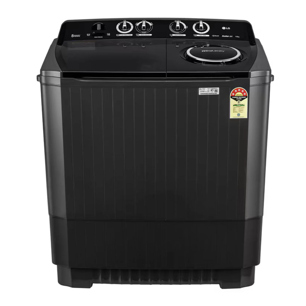 LG 11.5Kg Semi Automatic Washing Machine, Roller Jet Pulsator + Soak, Full Black, 5 Star