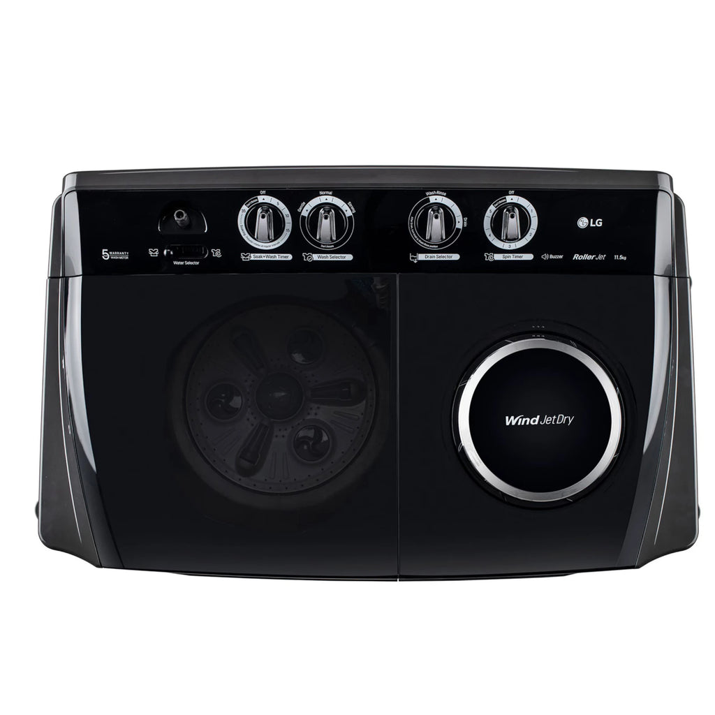 LG 11.5Kg Semi Automatic Washing Machine, Roller Jet Pulsator + Soak, Full Black, 5 Star