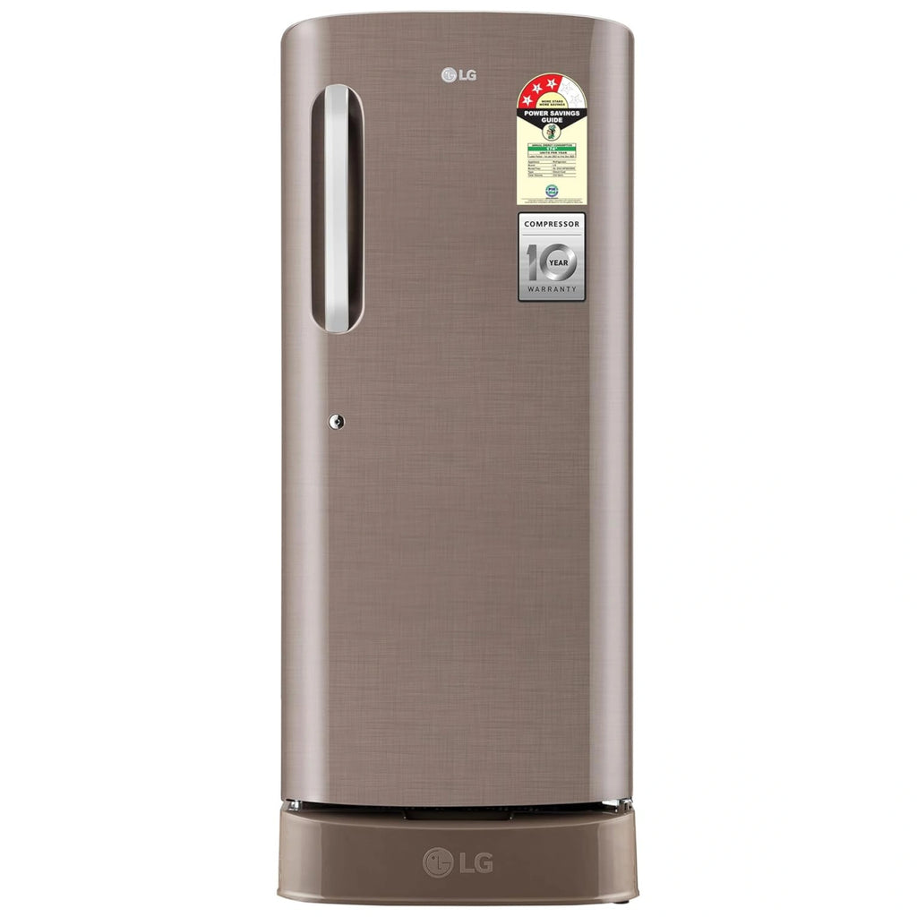 lg 224 litre single door refrigerator fawn steel front view