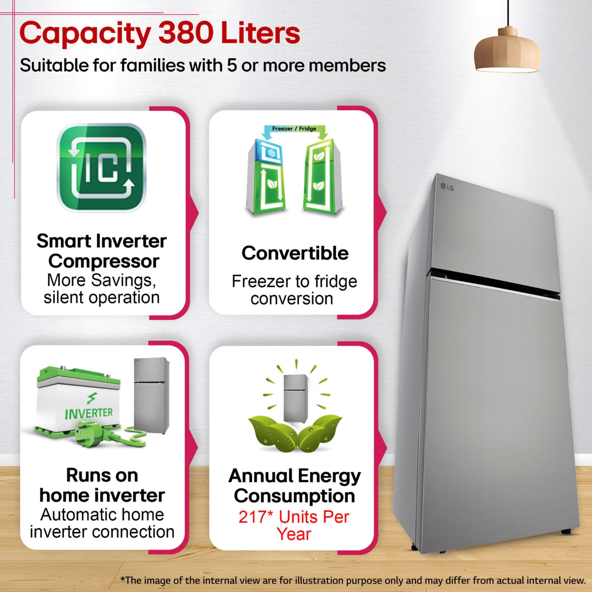 LG 380L 3-Star Convertible Double Door Refrigerator (GLT3836SNPZ)