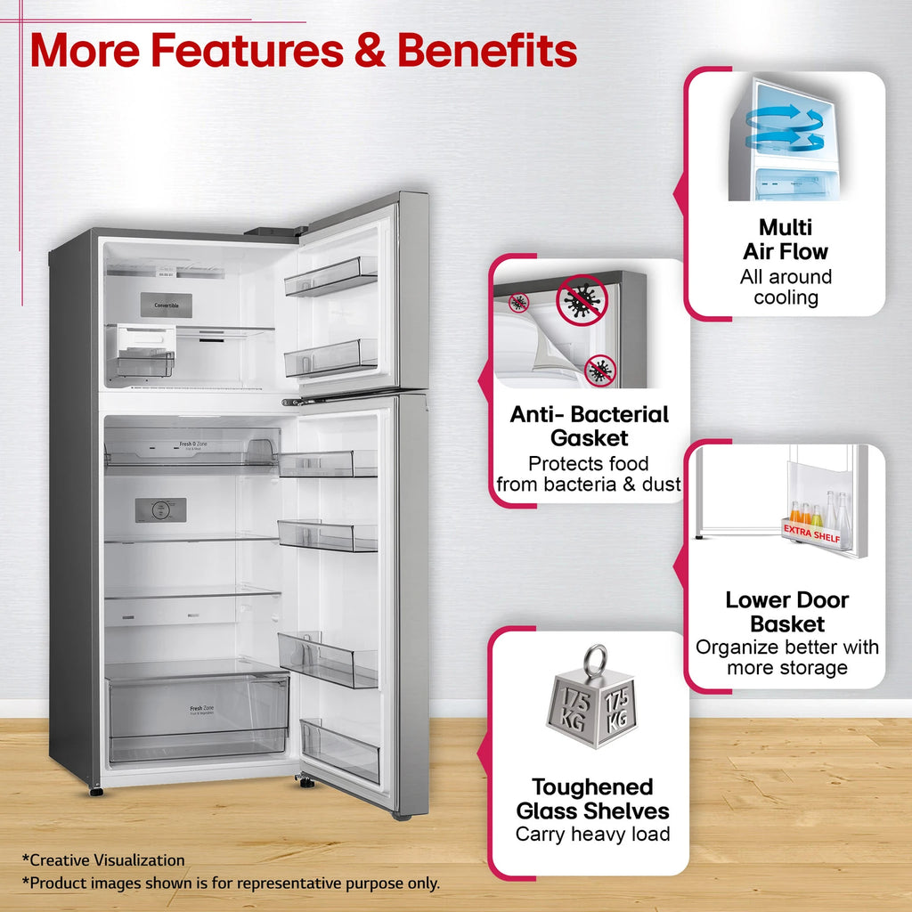 LG GLT3836SNPZ Refrigerator Inside Shelves and Convertible Freezer Capacity