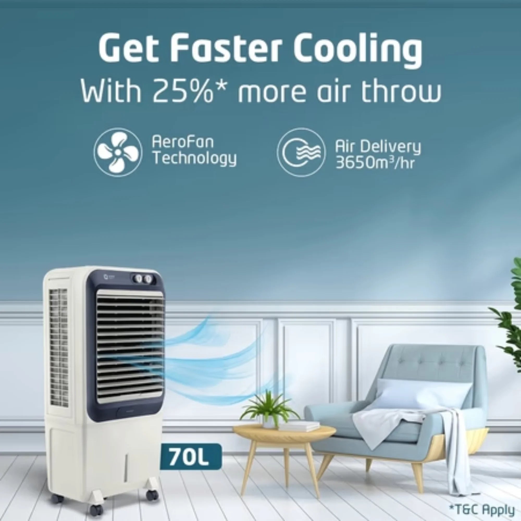 Orient Electric Knight 70 Litre Desert Air Cooler – Densenest Honeycomb Pads | Ice Chamber | Dust Filter