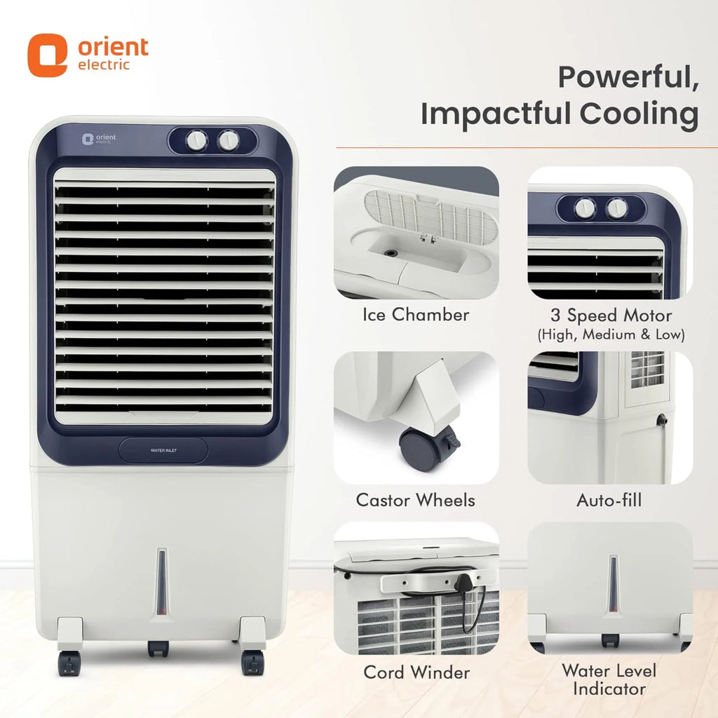 Orient Electric Knight 70 Litre Desert Air Cooler – Densenest Honeycomb Pads | Ice Chamber | Dust Filter