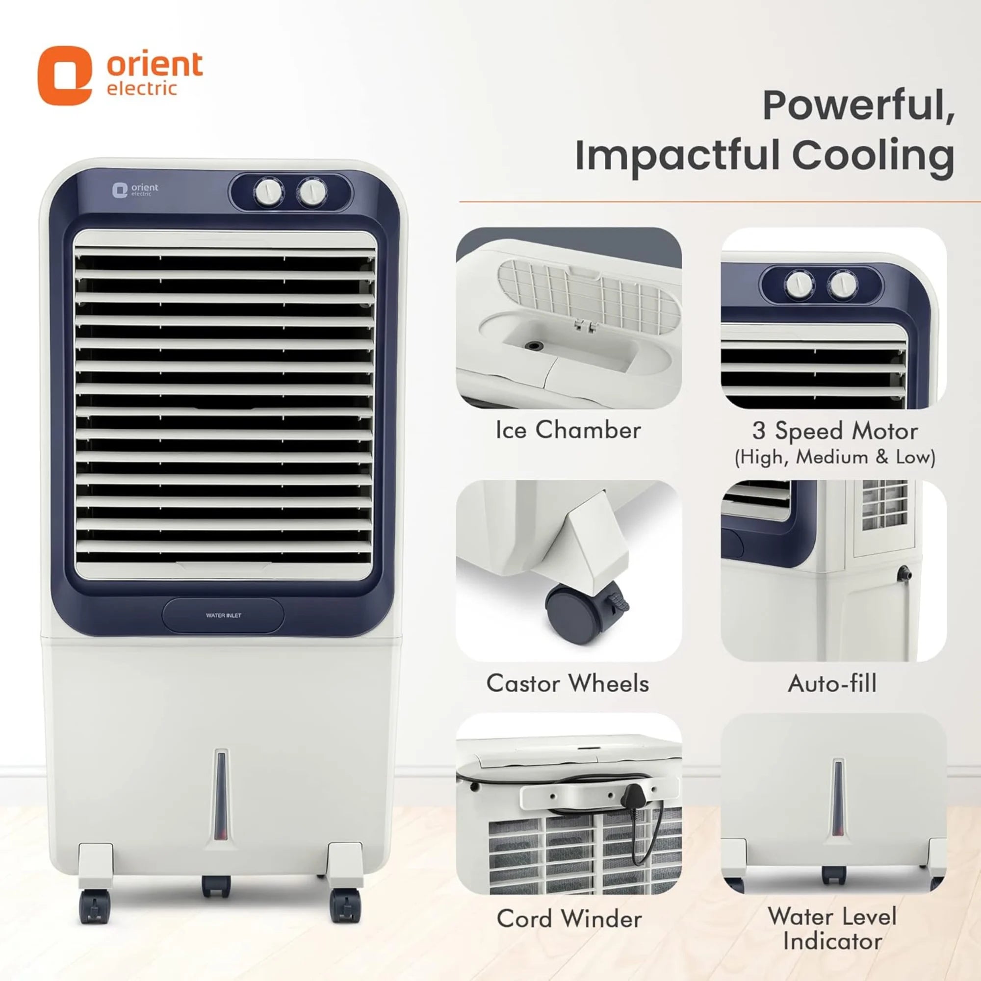 Orient Electric Knight 70 Litre Desert Air Cooler – Densenest Honeycomb Pads | Ice Chamber | Dust Filter