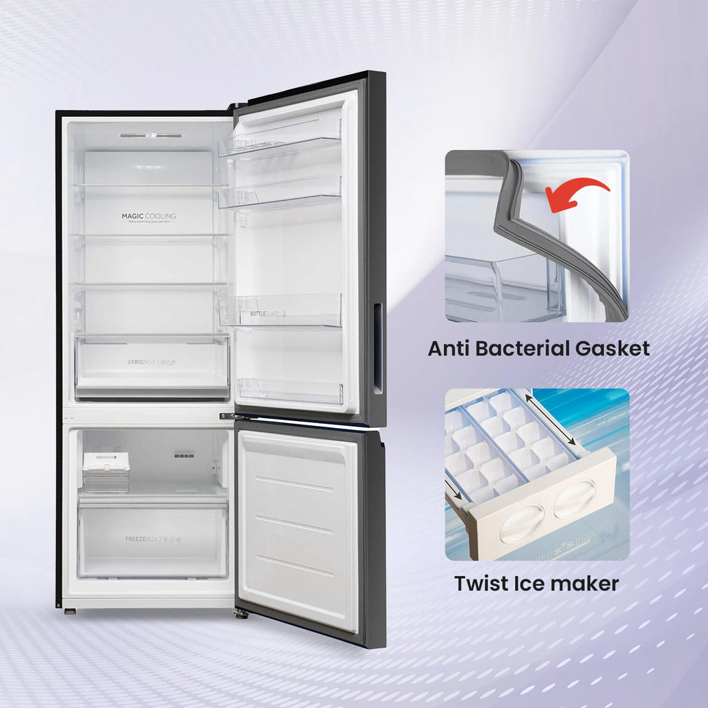Haier 325 Litre 3 Star Bottom Mount Double Door Refrigerator HEB-333GB-P – 14-in-1 Convertible | Triple Inverter | Graphite Black