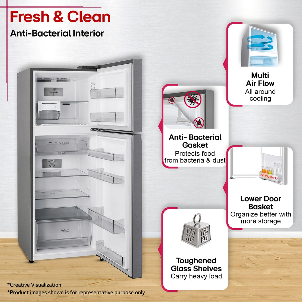 LG 398 L Frost Free Double Door 3 Star Convertible Refrigerator  with Smart Inverter, Wi-Fi Enabled, Multi Air Flow Cooling, Express Freeze, Convertible, diagnosis, Deodorizer & 2026 Model (Shiny Steel, GLT4036SNPZ)