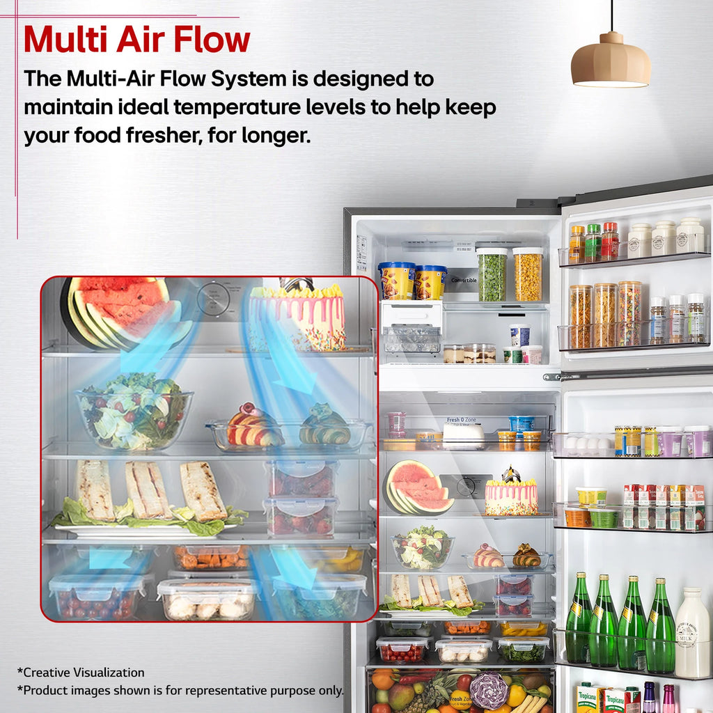 LG 398 L Frost Free Double Door 3 Star Convertible Refrigerator  with Smart Inverter, Wi-Fi Enabled, Multi Air Flow Cooling, Express Freeze, Convertible, diagnosis, Deodorizer & 2026 Model (Shiny Steel, GLT4036SNPZ)