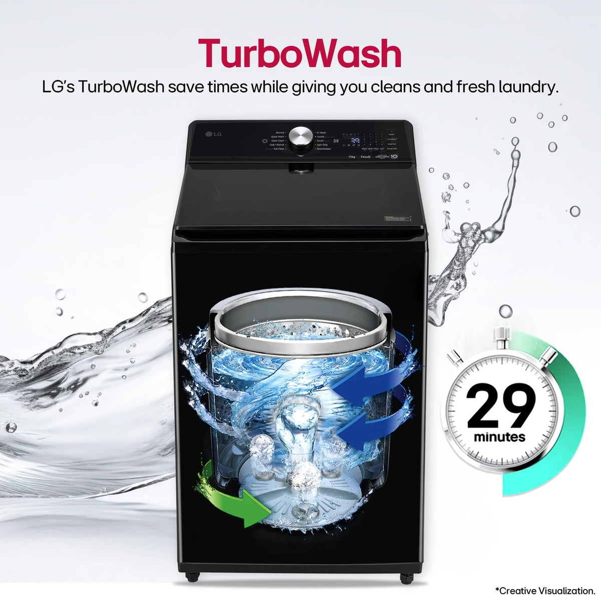 LG 11 kg Fully-Automatic Top Load Washing Machine with In-Built Heater (TX511SWO, Premium Black)