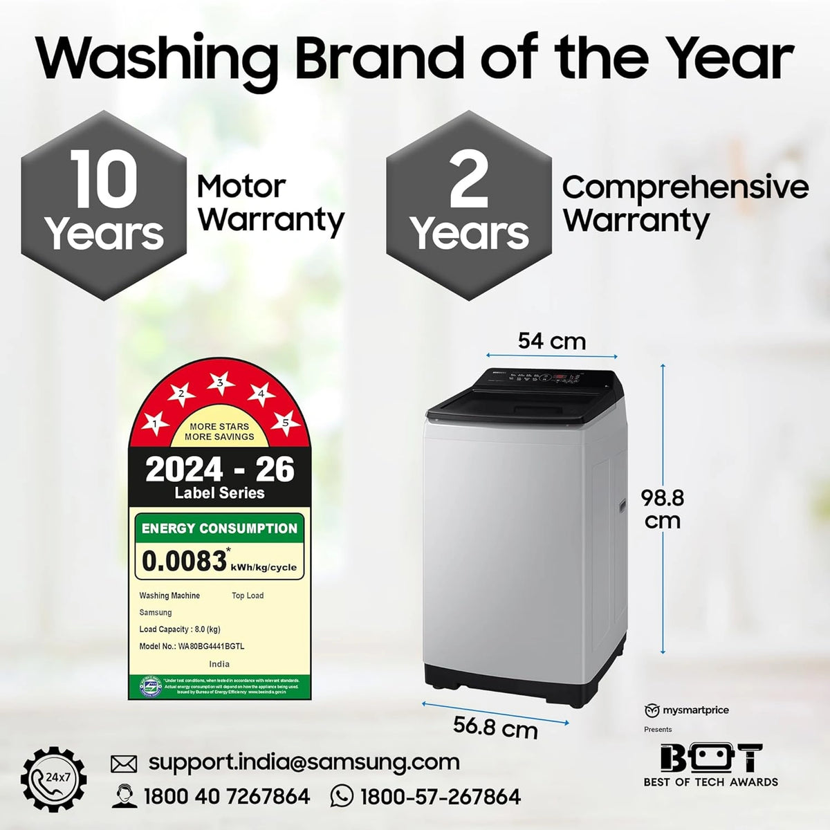 Samsung Smart Choice 8 kg 5 Star Fully Automatic Top Load Washing Machine WA80BG4441BGTL Light Gray with Special CSD Defense Canteen Discounts at Kanha Electronics Amritsar