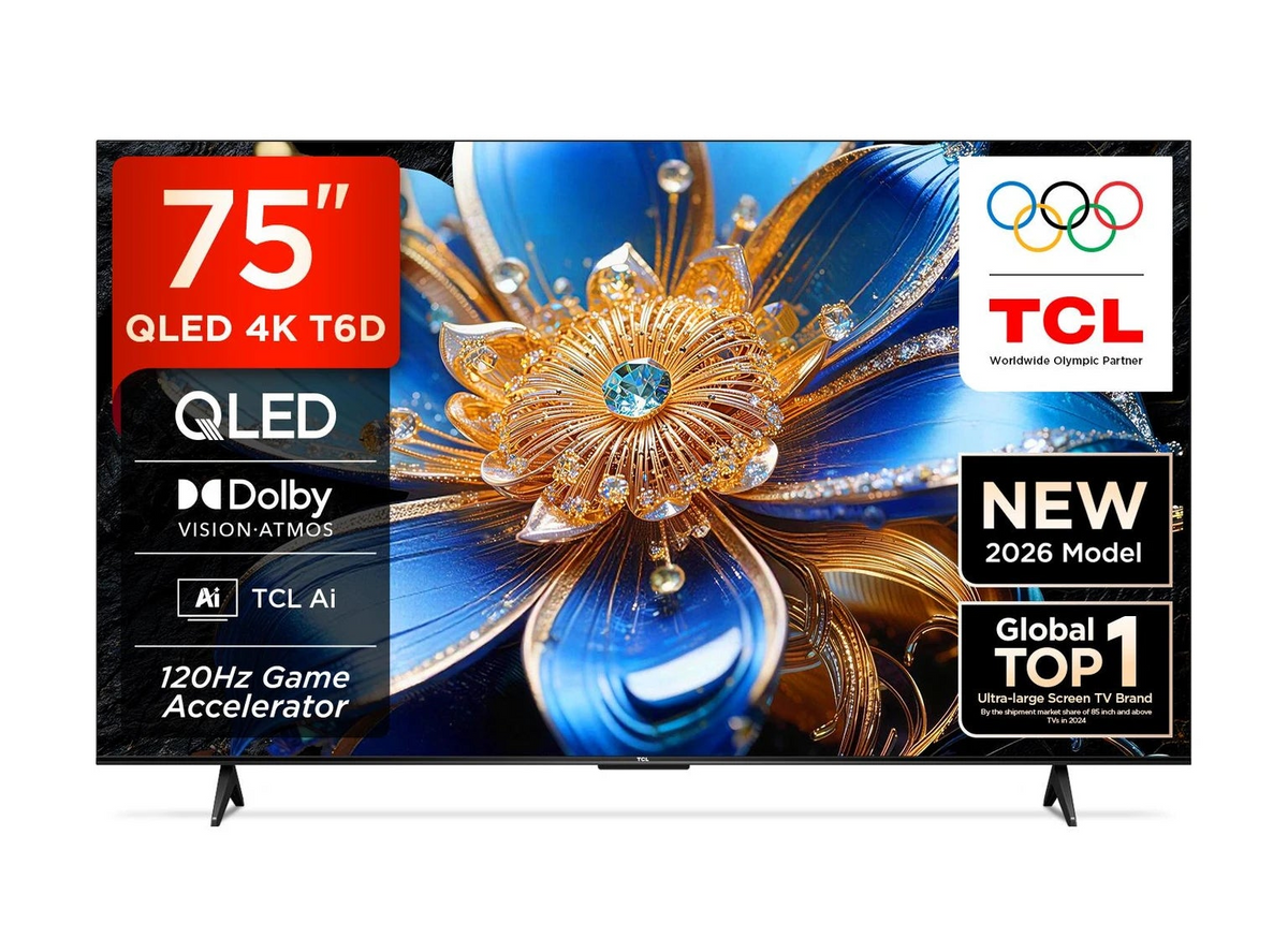 TCL T6D 189.31 cm (75 inch) QLED Ultra HD (4K) Smart Google TV 2026 Edition with HDR10+ Dolby Vision- Atmos 34W 120 Hz Game Accelerator (DLG) TCL AI Slim & Uni body Design (75T6D)