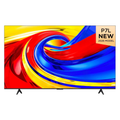 A modern flat-screen TV on slim black stands, displaying a vibrant abstract swirl of red, yellow, and blue graphics. A beige badge in the top-right corner reads 'P7L NEW 2026 MODEL'.