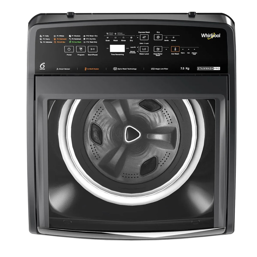 Whirlpool Stainwash Pro 7.5kg 5 Star Fully Automatic Top Load Washing Machine with In Built Heater Graphite Grey - Kanha Electronics Amritsar